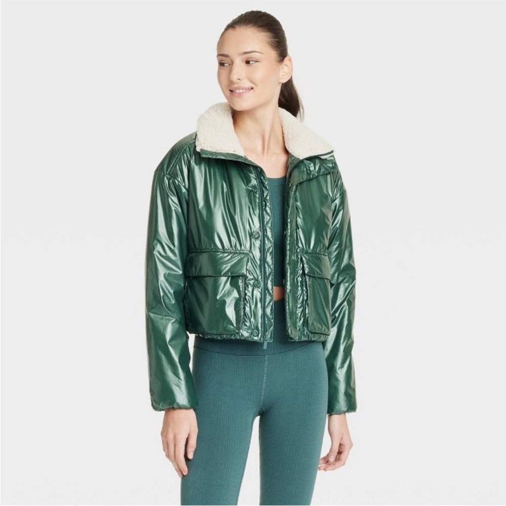 Forest Green Puffer Jacket with High Collar